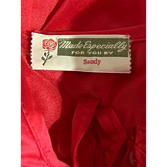 Vintage Custom Made Nightgown Robe Peignoir Set Silky Nylon Red Lace M 34" Bust - Picture 9 of 9